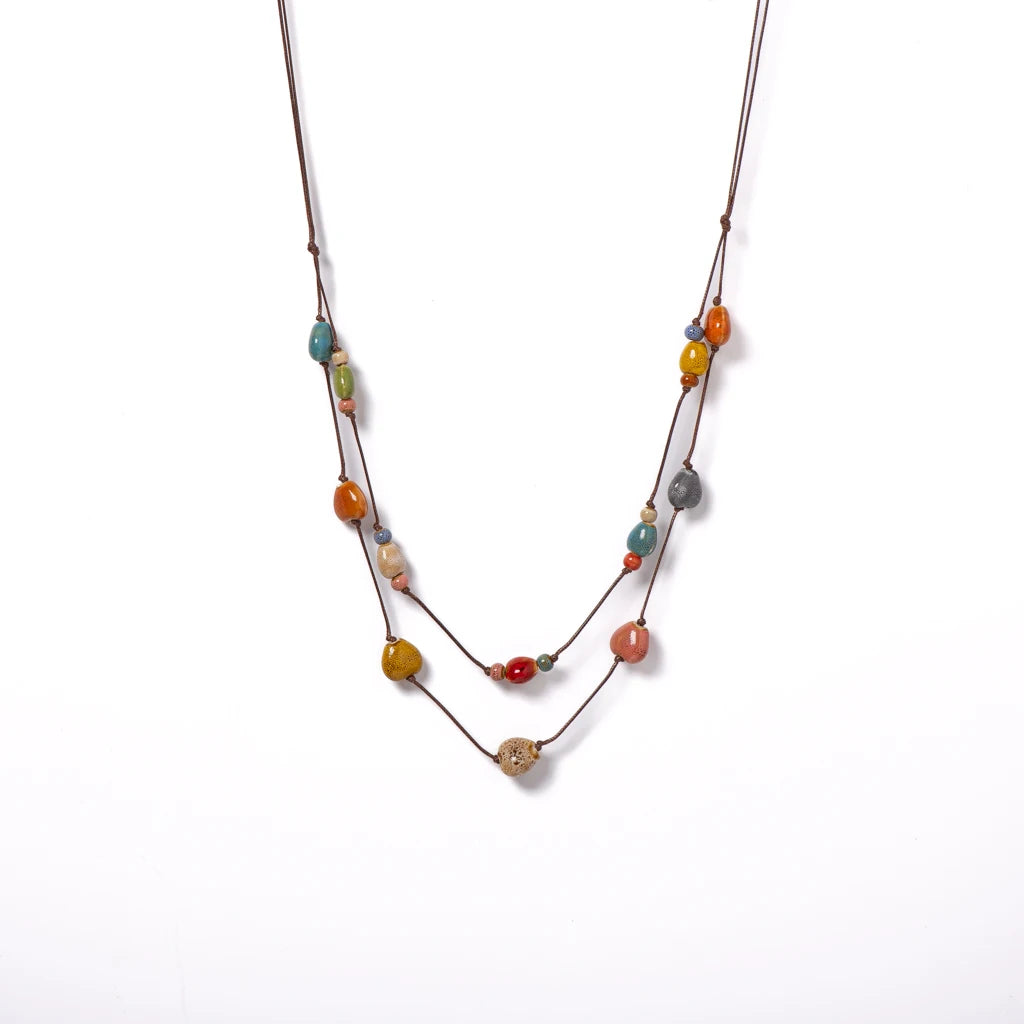 Handmade Colorful Double-layer Star Ceramic Necklace Adjustable Cord Bohemian Jewelry 1 Piece S001164