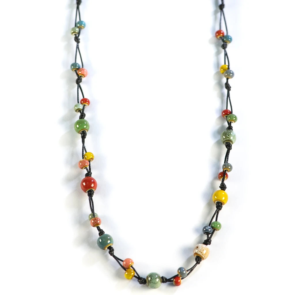 Handmade Colorful Double-layer Star Ceramic Necklace Adjustable Cord Bohemian Jewelry 1 Piece S001164