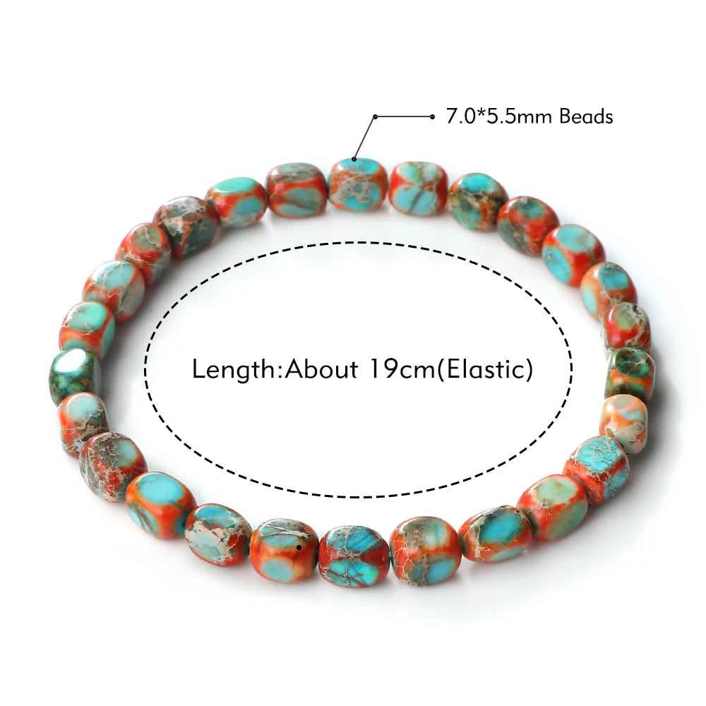 Vintage Emperor Stone Beaded Bracelets Natural Stone Charm Elastic Strand Bracelet & Bangle Bohemian Yoga Jewelry for Women Men