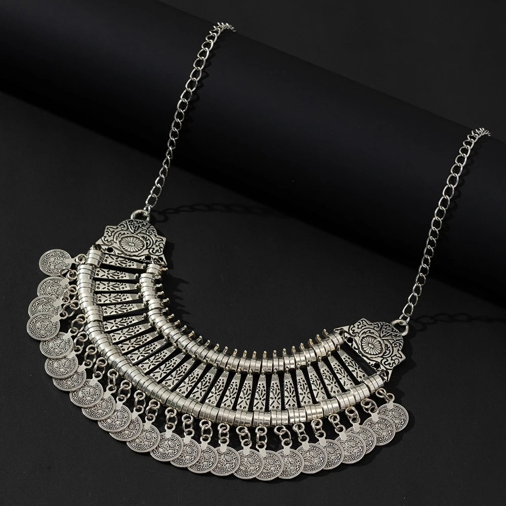 Gypsy Bohemia Metal Coin Tassel Statement Choker Necklace Women Boho Afghan Turkish Ethnic Tribal Jewelry