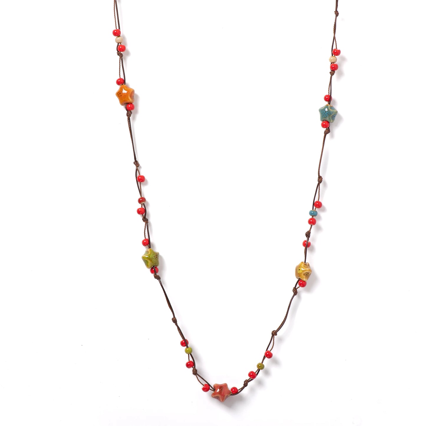 Handmade Colorful Double-layer Star Ceramic Necklace Adjustable Cord Bohemian Jewelry 1 Piece S001164