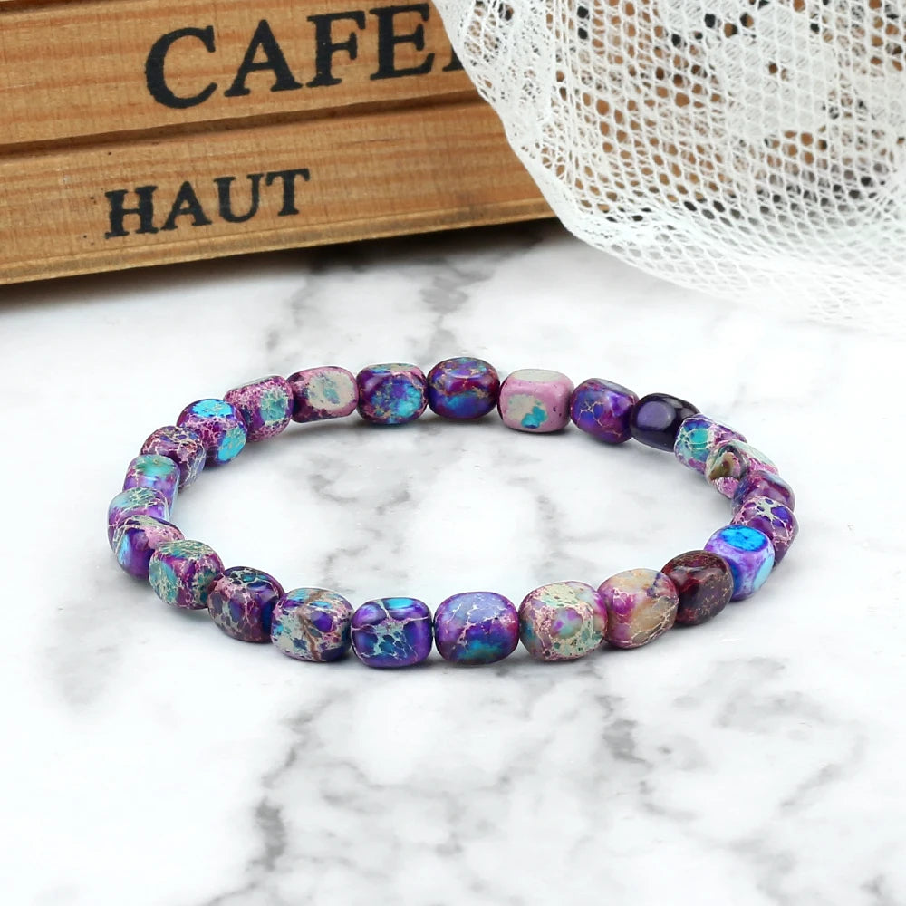 Vintage Emperor Stone Beaded Bracelets Natural Stone Charm Elastic Strand Bracelet & Bangle Bohemian Yoga Jewelry for Women Men