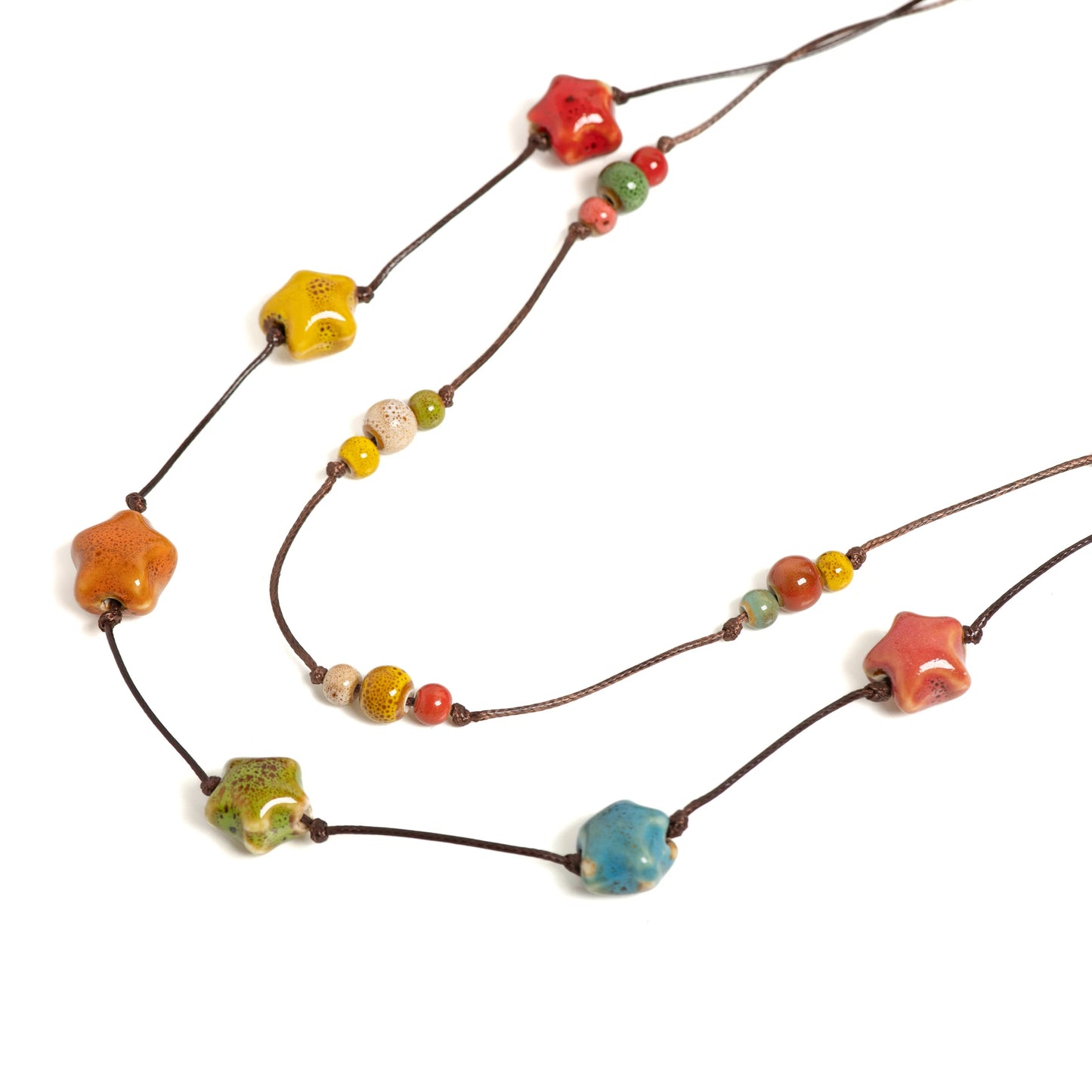 Handmade Colorful Double-layer Star Ceramic Necklace Adjustable Cord Bohemian Jewelry 1 Piece S001164