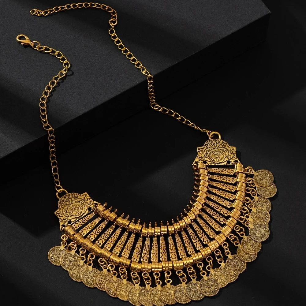 Gypsy Bohemia Metal Coin Tassel Statement Choker Necklace Women Boho Afghan Turkish Ethnic Tribal Jewelry
