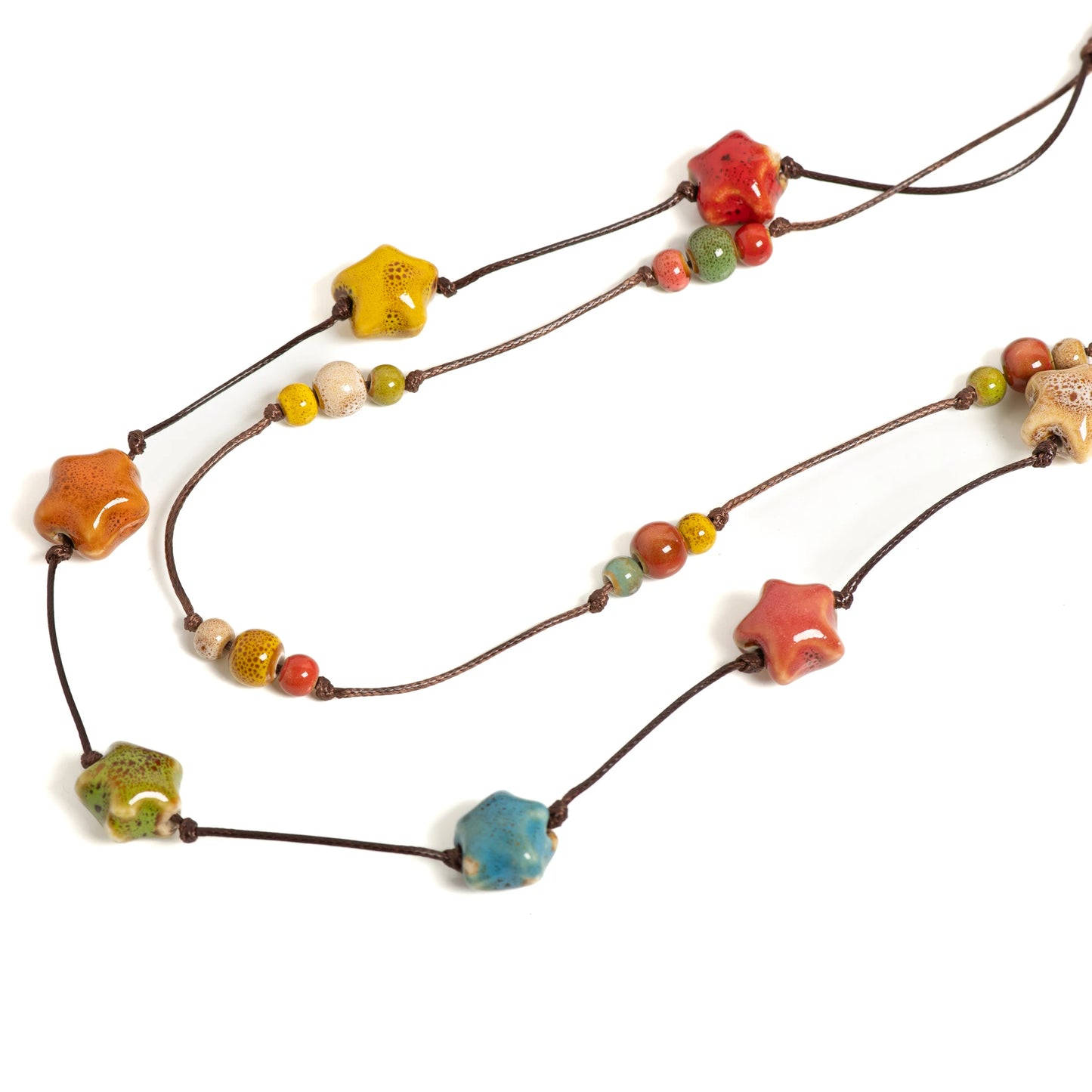Handmade Colorful Double-layer Star Ceramic Necklace Adjustable Cord Bohemian Jewelry 1 Piece S001164