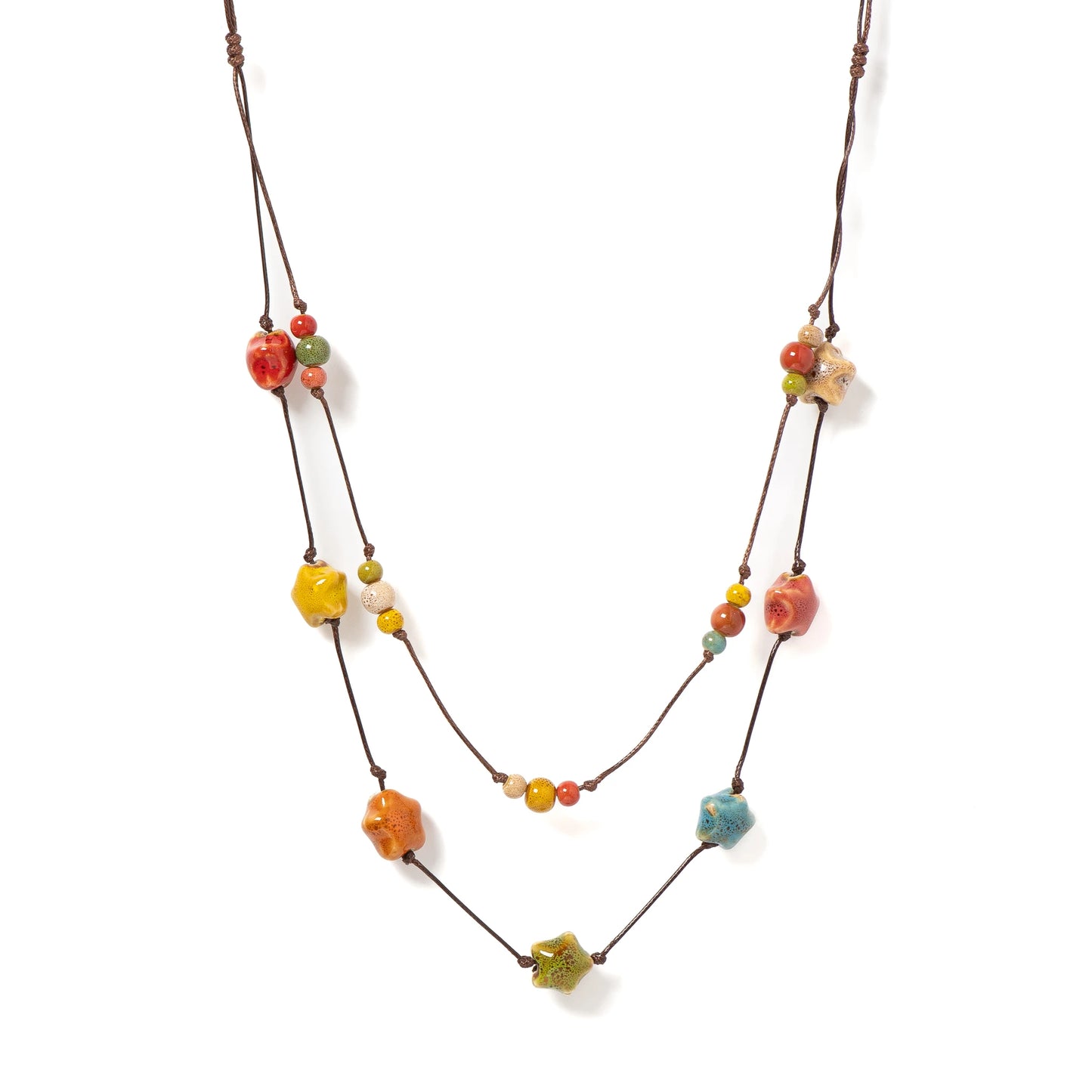 Handmade Colorful Double-layer Star Ceramic Necklace Adjustable Cord Bohemian Jewelry 1 Piece S001164