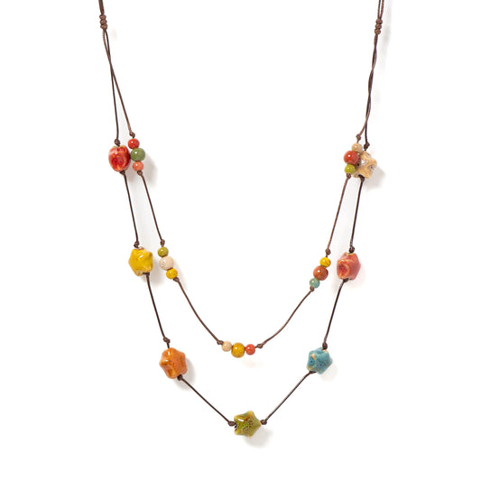 Handmade Colorful Double-layer Star Ceramic Necklace Adjustable Cord Bohemian Jewelry 1 Piece S001164